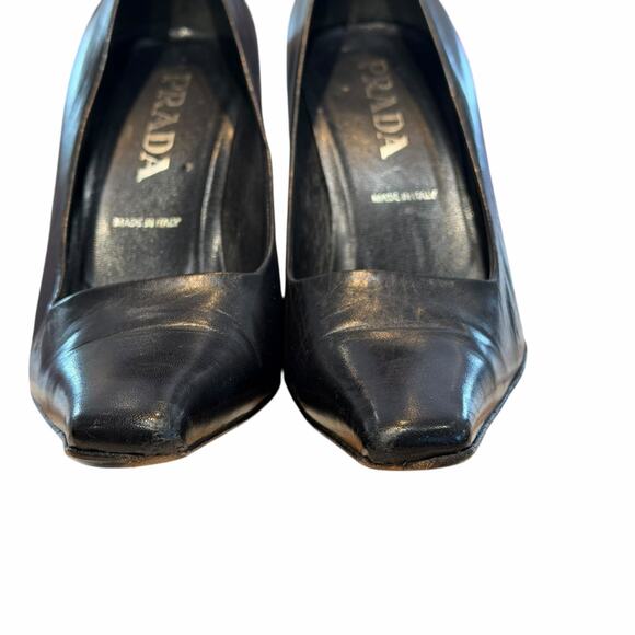 Vintage Prada Black Leather Heels Womens Size 38.5 / US 8.5 AS IS FLAWED - Picture 4 of 11